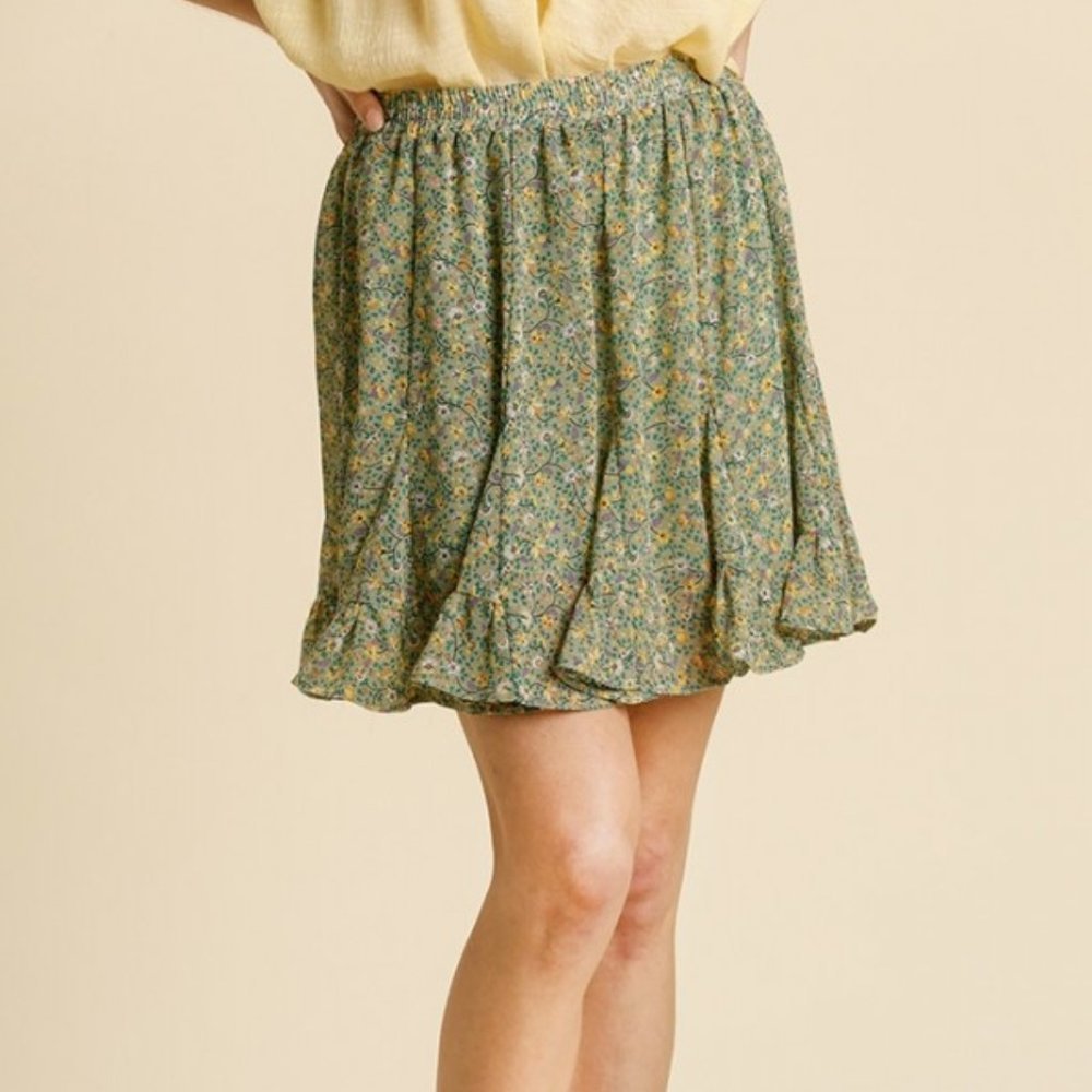 Umgee Green Floral Mini Skirt - Picture 2 of 5